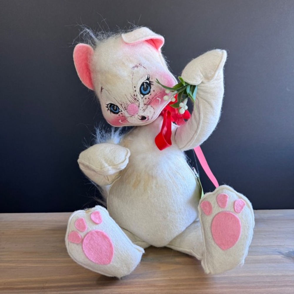 1981 Annalee Mobilitee Posable Christmas Cat Doll‎ Mistle Toe NWT No mouse